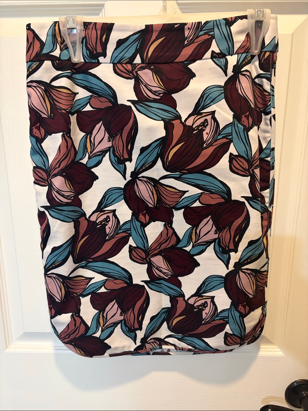 LOFT Floral Pencil Skirt in Burgundy, Teal & Pink on Cream